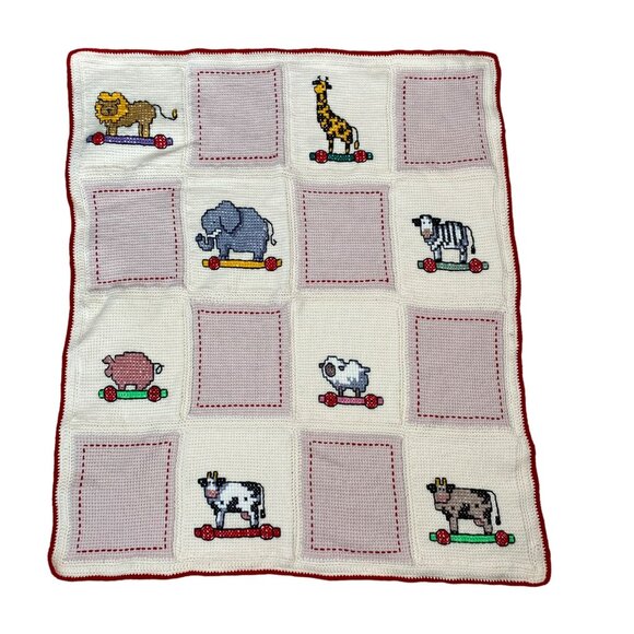 Unbranded Other - Nursery Crib Blanket Cross Stitch Animal Safari Circus Zoo 40x48 Baby Blanket